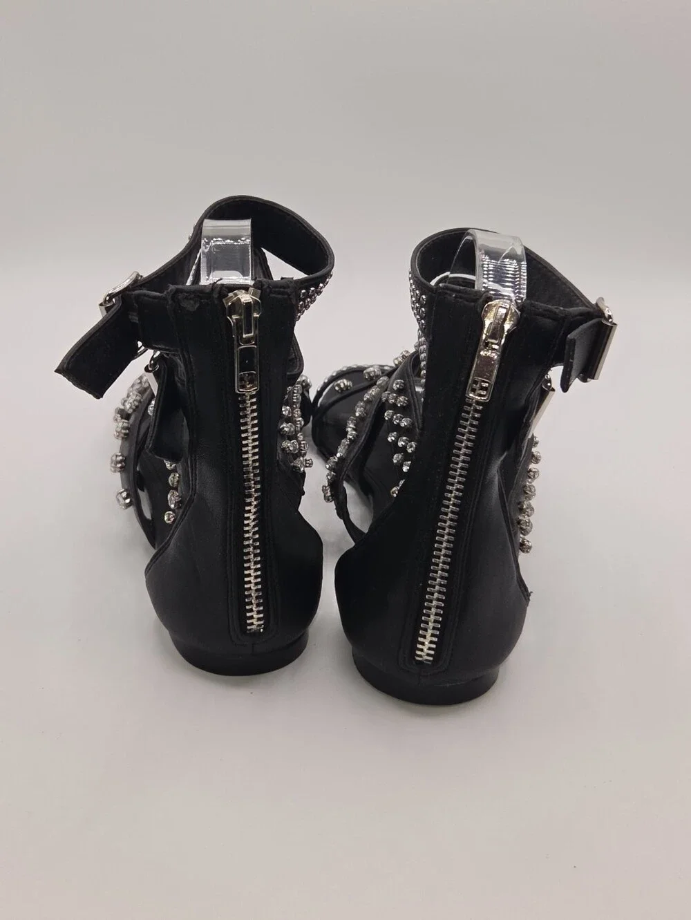 Steve Madden Black Studded Gladiator Sandals Crystal Details Womens Size 7.5M